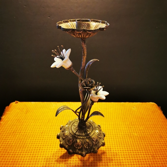 Accents Single Vintage Metal And Porcelain Ornate Floral Sculptural